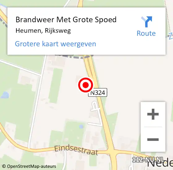 Locatie op kaart van de 112 melding: Brandweer Met Grote Spoed Naar Heumen, Rijksweg op 3 oktober 2023 23:37