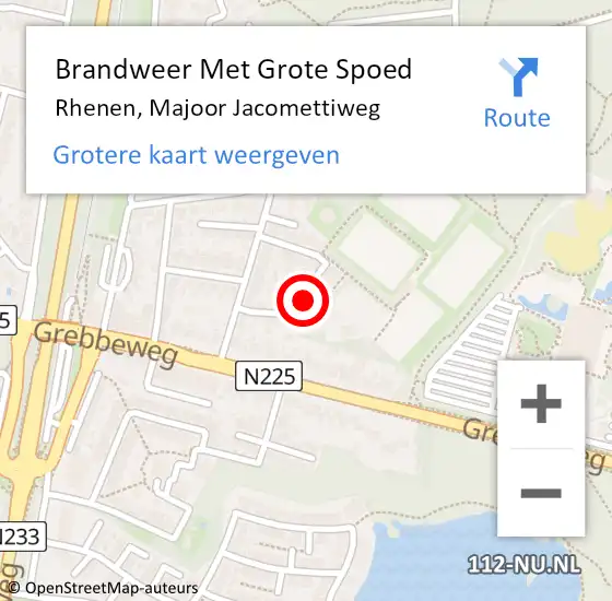 Locatie op kaart van de 112 melding: Brandweer Met Grote Spoed Naar Rhenen, Majoor Jacomettiweg op 3 oktober 2023 23:53