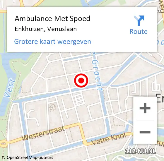 Locatie op kaart van de 112 melding: Ambulance Met Spoed Naar Enkhuizen, Venuslaan op 4 oktober 2023 00:04