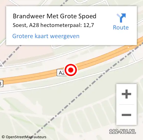 Locatie op kaart van de 112 melding: Brandweer Met Grote Spoed Naar Soest, A28 hectometerpaal: 12,7 op 4 oktober 2023 01:07