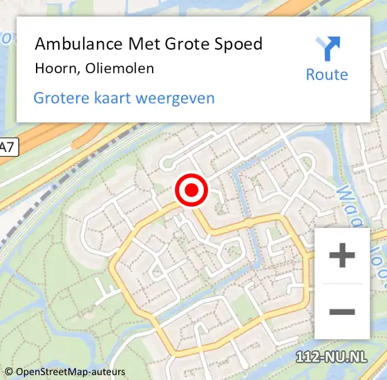 Locatie op kaart van de 112 melding: Ambulance Met Grote Spoed Naar Hoorn, Oliemolen op 4 oktober 2023 01:30