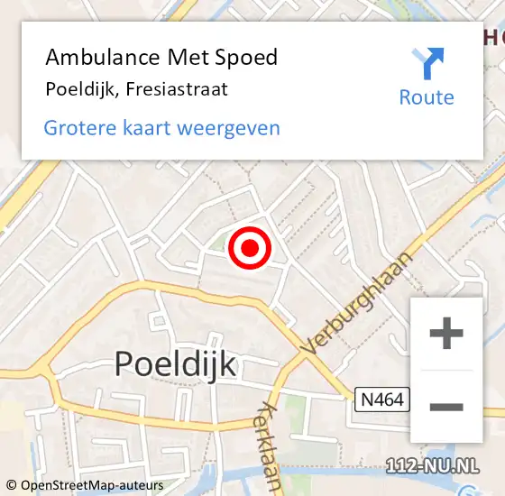 Locatie op kaart van de 112 melding: Ambulance Met Spoed Naar Poeldijk, Fresiastraat op 4 oktober 2023 03:19