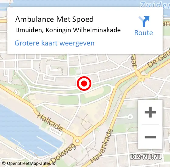 Locatie op kaart van de 112 melding: Ambulance Met Spoed Naar IJmuiden, Koningin Wilhelminakade op 4 oktober 2023 03:34