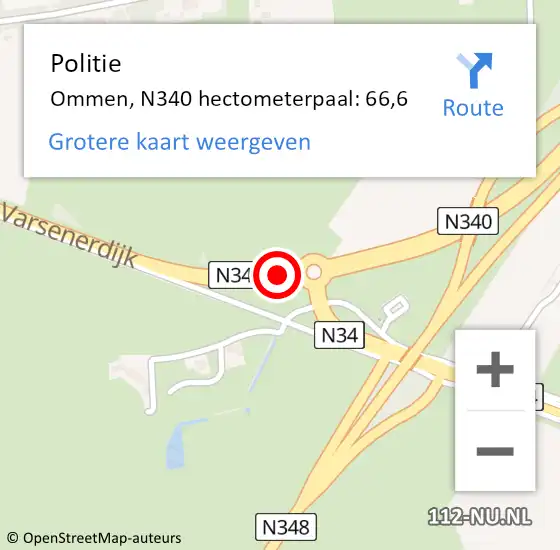 Locatie op kaart van de 112 melding: Politie Ommen, N340 hectometerpaal: 66,6 op 4 oktober 2023 04:09