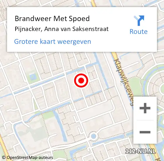 Locatie op kaart van de 112 melding: Brandweer Met Spoed Naar Pijnacker, Anna van Saksenstraat op 4 oktober 2023 04:10