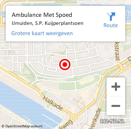 Locatie op kaart van de 112 melding: Ambulance Met Spoed Naar IJmuiden, S.P. Kuijperplantsoen op 4 oktober 2023 05:20