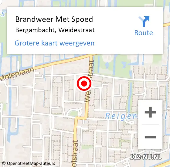 Locatie op kaart van de 112 melding: Brandweer Met Spoed Naar Bergambacht, Weidestraat op 4 oktober 2023 05:58