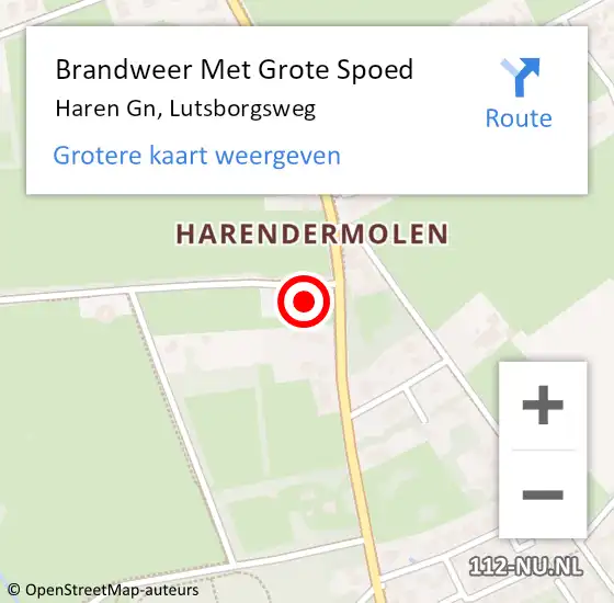 Locatie op kaart van de 112 melding: Brandweer Met Grote Spoed Naar Haren Gn, Lutsborgsweg op 4 oktober 2023 06:17