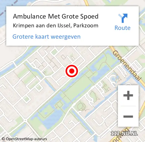 Locatie op kaart van de 112 melding: Ambulance Met Grote Spoed Naar Krimpen aan den IJssel, Parkzoom op 4 oktober 2023 06:37