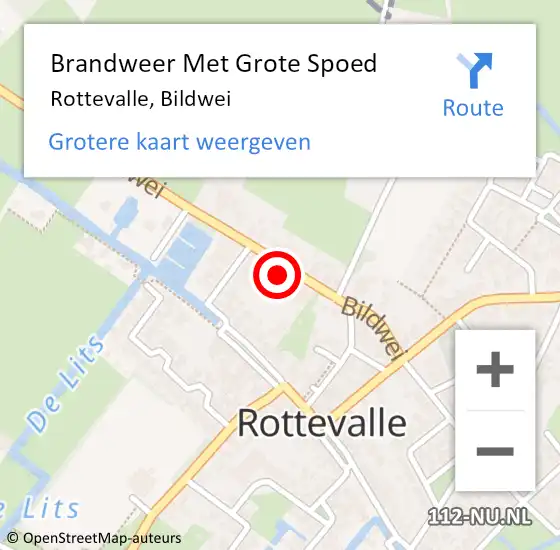 Locatie op kaart van de 112 melding: Brandweer Met Grote Spoed Naar Rottevalle, Bildwei op 4 oktober 2023 07:08