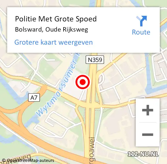 Locatie op kaart van de 112 melding: Politie Met Grote Spoed Naar Bolsward, Oude Rijksweg op 4 oktober 2023 07:17