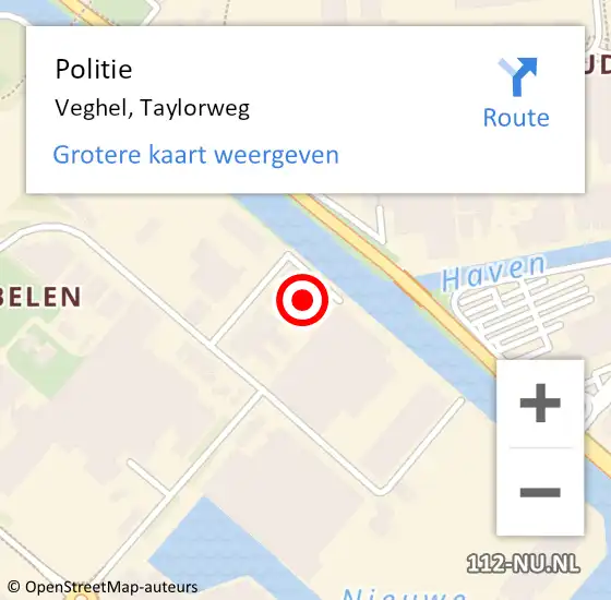 Locatie op kaart van de 112 melding: Politie Veghel, Taylorweg op 4 oktober 2023 07:27
