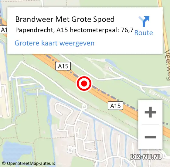 Locatie op kaart van de 112 melding: Brandweer Met Grote Spoed Naar Papendrecht, A15 hectometerpaal: 76,7 op 4 oktober 2023 07:31