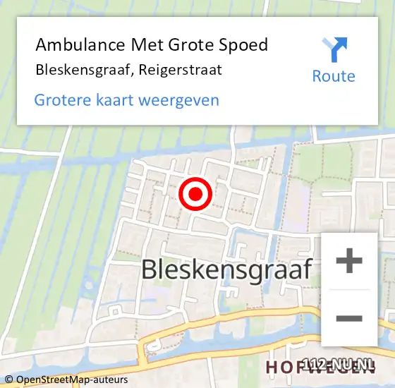 Locatie op kaart van de 112 melding: Ambulance Met Grote Spoed Naar Bleskensgraaf, Reigerstraat op 4 oktober 2023 07:38