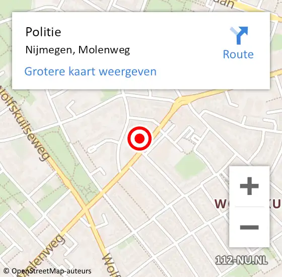 Locatie op kaart van de 112 melding: Politie Nijmegen, Molenweg op 4 oktober 2023 08:18