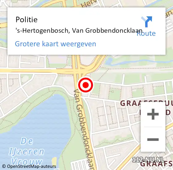 Locatie op kaart van de 112 melding: Politie 's-Hertogenbosch, Van Grobbendoncklaan op 4 oktober 2023 08:24