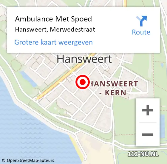 Locatie op kaart van de 112 melding: Ambulance Met Spoed Naar Hansweert, Merwedestraat op 10 september 2014 12:52