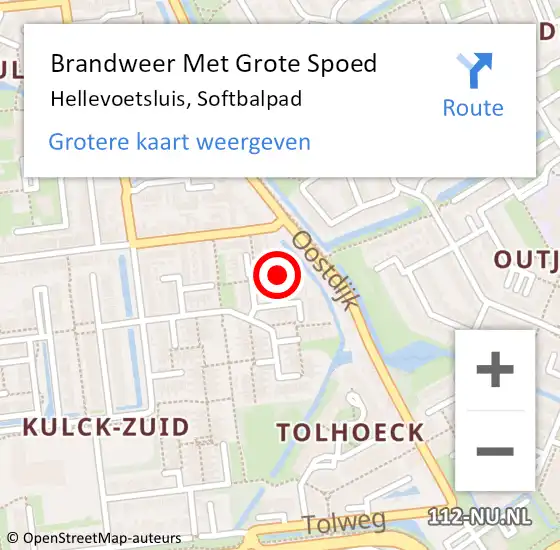 Locatie op kaart van de 112 melding: Brandweer Met Grote Spoed Naar Hellevoetsluis, Softbalpad op 4 oktober 2023 08:35