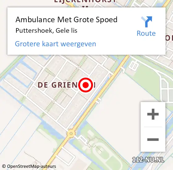 Locatie op kaart van de 112 melding: Ambulance Met Grote Spoed Naar Puttershoek, Gele lis op 4 oktober 2023 08:37