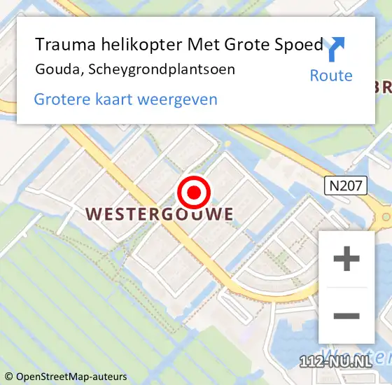 Locatie op kaart van de 112 melding: Trauma helikopter Met Grote Spoed Naar Gouda, Scheygrondplantsoen op 4 oktober 2023 08:39