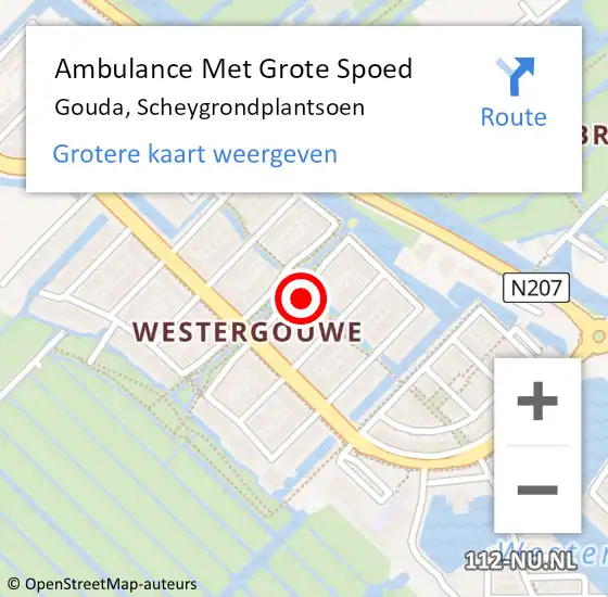 Locatie op kaart van de 112 melding: Ambulance Met Grote Spoed Naar Gouda, Scheygrondplantsoen op 4 oktober 2023 08:40