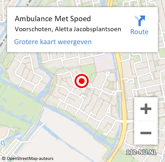 Locatie op kaart van de 112 melding: Ambulance Met Spoed Naar Voorschoten, Aletta Jacobsplantsoen op 4 oktober 2023 08:51