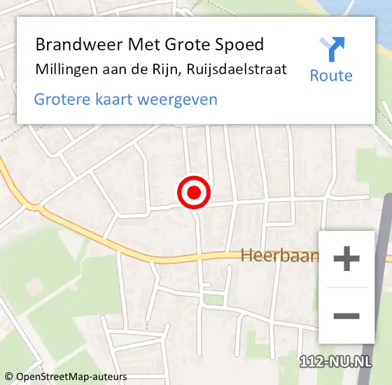 Locatie op kaart van de 112 melding: Brandweer Met Grote Spoed Naar Millingen aan de Rijn, Ruijsdaelstraat op 4 oktober 2023 09:01