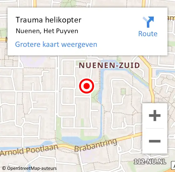 Locatie op kaart van de 112 melding: Trauma helikopter Nuenen, Het Puyven op 4 oktober 2023 09:24