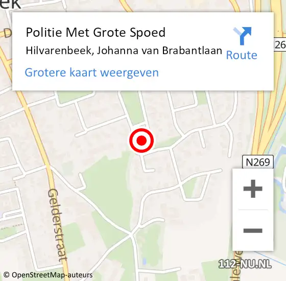 Locatie op kaart van de 112 melding: Politie Met Grote Spoed Naar Hilvarenbeek, Johanna van Brabantlaan op 4 oktober 2023 09:56