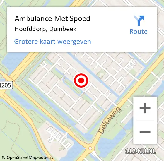 Locatie op kaart van de 112 melding: Ambulance Met Spoed Naar Hoofddorp, Duinbeek op 4 oktober 2023 10:00