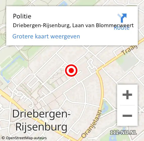 Locatie op kaart van de 112 melding: Politie Driebergen-Rijsenburg, Laan van Blommerweert op 4 oktober 2023 10:06