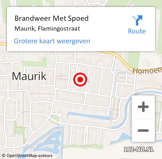 Locatie op kaart van de 112 melding: Brandweer Met Spoed Naar Maurik, Flamingostraat op 4 oktober 2023 10:16