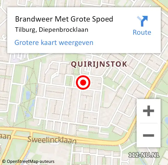 Locatie op kaart van de 112 melding: Brandweer Met Grote Spoed Naar Tilburg, Diepenbrocklaan op 4 oktober 2023 10:36