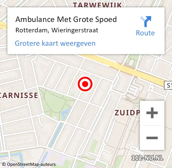 Locatie op kaart van de 112 melding: Ambulance Met Grote Spoed Naar Rotterdam, Wieringerstraat op 4 oktober 2023 10:40