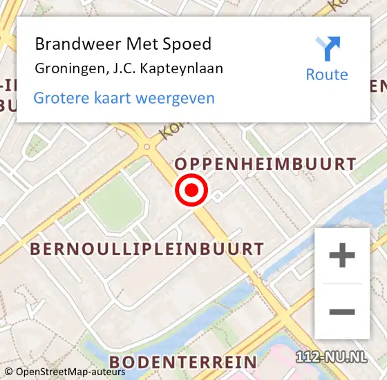 Locatie op kaart van de 112 melding: Brandweer Met Spoed Naar Groningen, J.C. Kapteynlaan op 4 oktober 2023 11:39