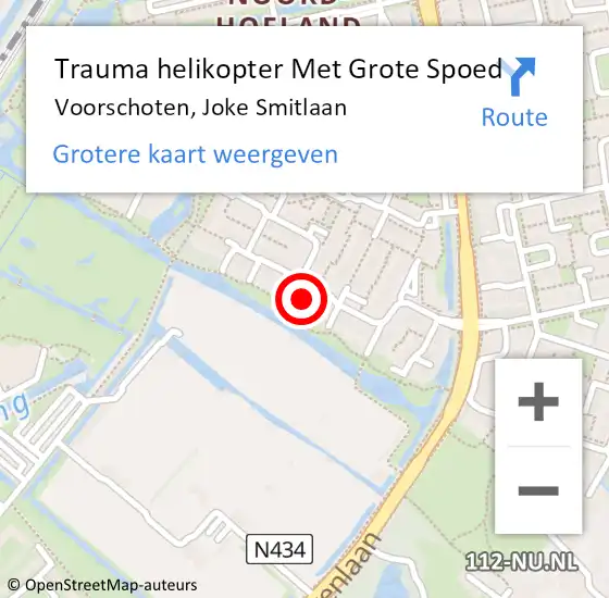 Locatie op kaart van de 112 melding: Trauma helikopter Met Grote Spoed Naar Voorschoten, Joke Smitlaan op 4 oktober 2023 12:06