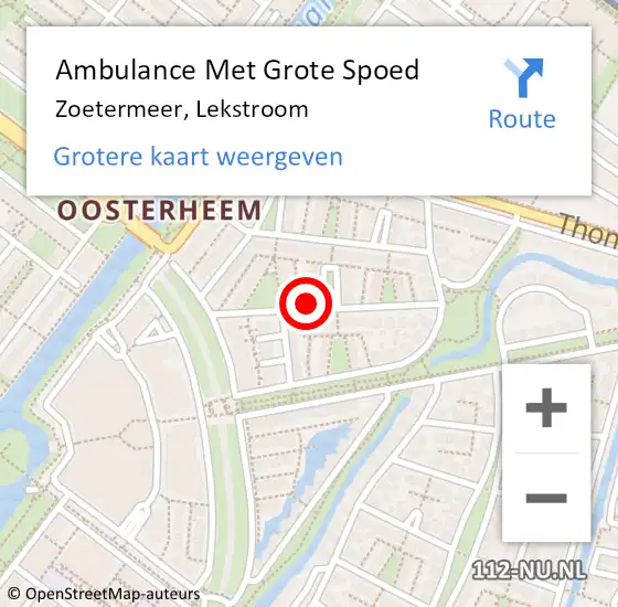 Locatie op kaart van de 112 melding: Ambulance Met Grote Spoed Naar Zoetermeer, Lekstroom op 4 oktober 2023 12:14