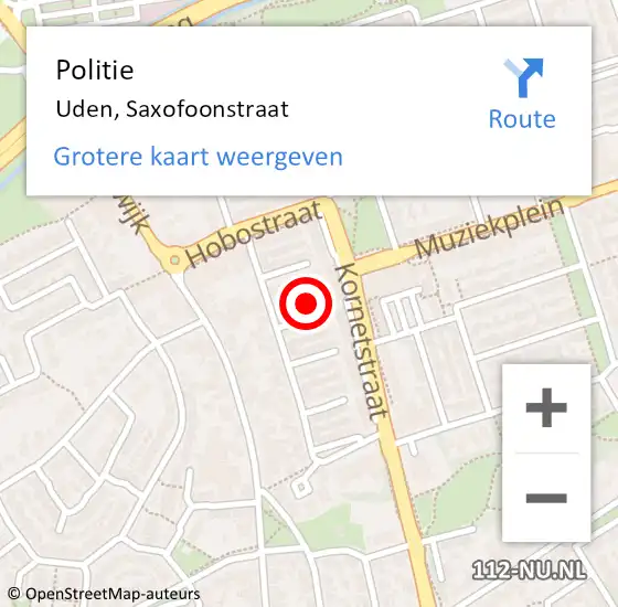 Locatie op kaart van de 112 melding: Politie Uden, Saxofoonstraat op 4 oktober 2023 12:55