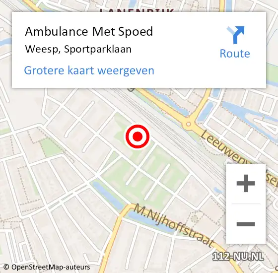 Locatie op kaart van de 112 melding: Ambulance Met Spoed Naar Weesp, Sportparklaan op 4 oktober 2023 13:28