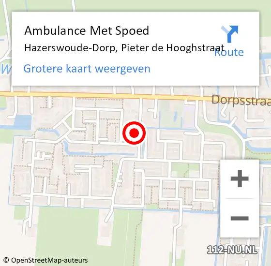 Locatie op kaart van de 112 melding: Ambulance Met Spoed Naar Hazerswoude-Dorp, Pieter de Hooghstraat op 4 oktober 2023 13:57