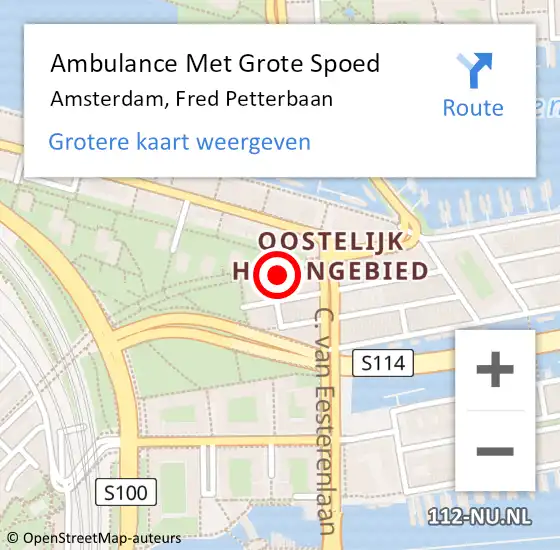Locatie op kaart van de 112 melding: Ambulance Met Grote Spoed Naar Amsterdam, Fred Petterbaan op 4 oktober 2023 14:06