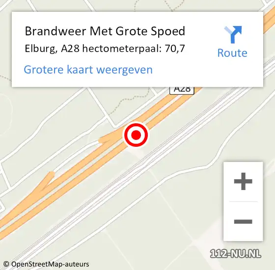 Locatie op kaart van de 112 melding: Brandweer Met Grote Spoed Naar Elburg, A28 hectometerpaal: 70,7 op 4 oktober 2023 14:09