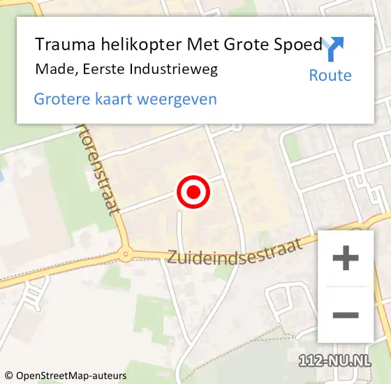 Locatie op kaart van de 112 melding: Trauma helikopter Met Grote Spoed Naar Made, Eerste Industrieweg op 4 oktober 2023 14:11