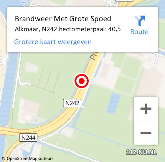 Locatie op kaart van de 112 melding: Brandweer Met Grote Spoed Naar Alkmaar, N242 hectometerpaal: 40,5 op 4 oktober 2023 14:11