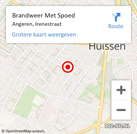 Locatie op kaart van de 112 melding: Brandweer Met Spoed Naar Angeren, Irenestraat op 4 oktober 2023 14:52