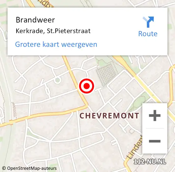 Locatie op kaart van de 112 melding: Brandweer Kerkrade, St.Pieterstraat op 4 oktober 2023 15:20