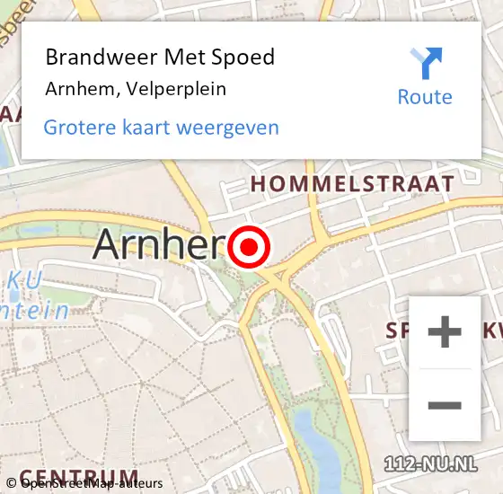 Locatie op kaart van de 112 melding: Brandweer Met Spoed Naar Arnhem, Velperplein op 4 oktober 2023 15:37