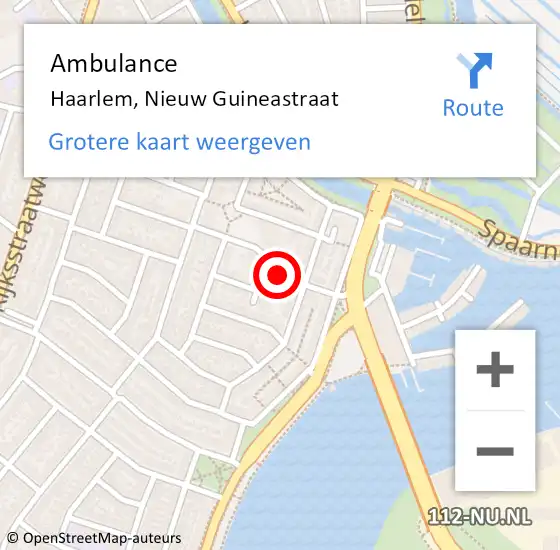 Locatie op kaart van de 112 melding: Ambulance Haarlem, Nieuw Guineastraat op 4 oktober 2023 16:07