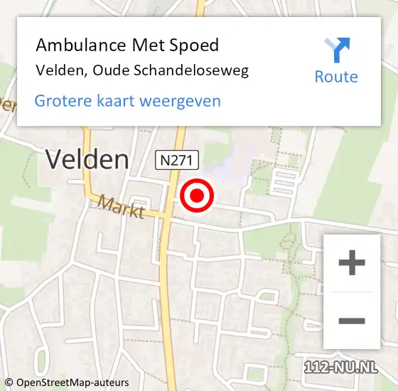 Locatie op kaart van de 112 melding: Ambulance Met Spoed Naar Velden, Oude Schandeloseweg op 10 september 2014 13:40