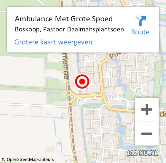 Locatie op kaart van de 112 melding: Ambulance Met Grote Spoed Naar Boskoop, Pastoor Daalmansplantsoen op 4 oktober 2023 16:26